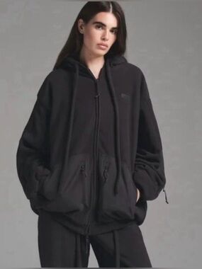 SKIMS FLEECE LOUNGE OVERSIZED ZIP-UP HOODIE STYLE: ZU-ZUP-7289W SZ XS STORM GRAY